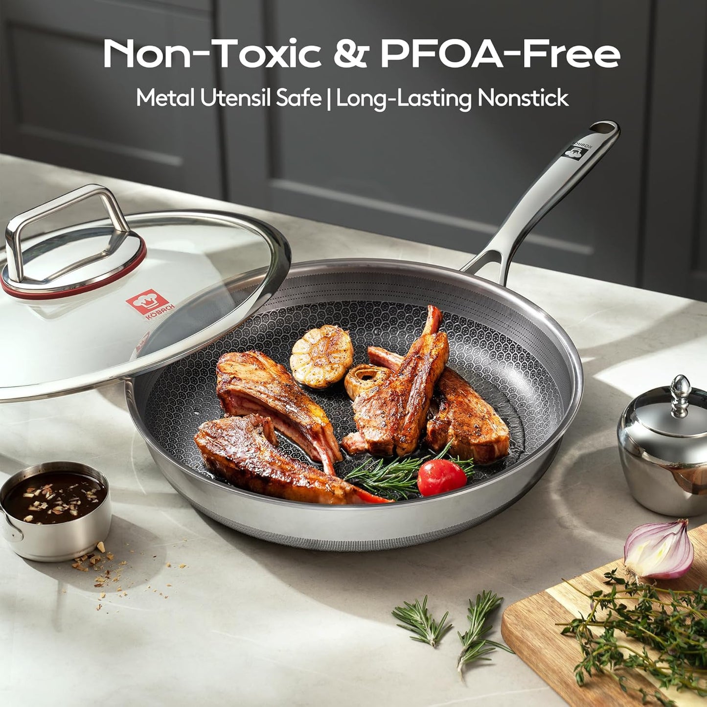 KOBACH 8-Inch Nonstick Frying Pan - Dishwasher Safe Stainless Steel Skillet for Induction & Gas Stoves