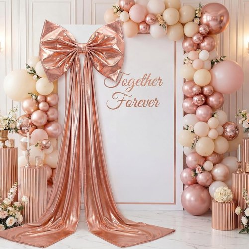 Giant Shiny Bow Decoration - 82 Inches Extra Large Rose Gold Bow with Metal Clip & Wire Support for Weddings, Parties, and Home Decor