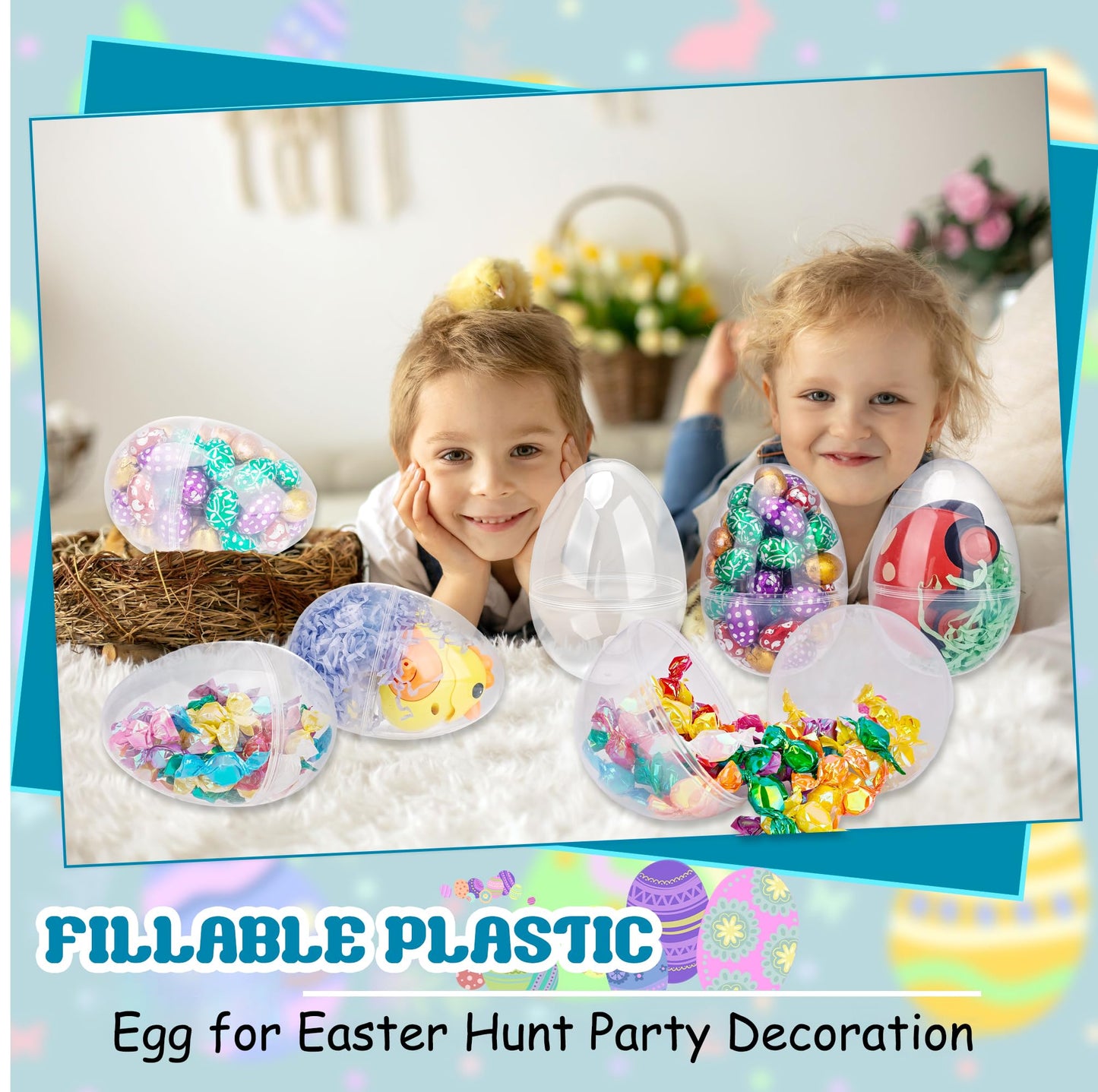 40 Pcs 5 Inch/ 4.5 Inch Clear Easter Eggs Fillable Bulk Large Transparent Plastic Eggs Empty Easter Eggs for Adult Kids Easter Basket Stuffers Party Decor