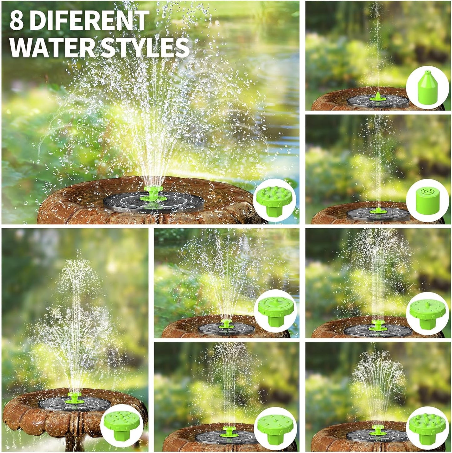 Skiennix Solar Bird Bath Fountain Pump - 4.0W Solar Powered Water Feature with 8 Nozzles for Garden & Pond