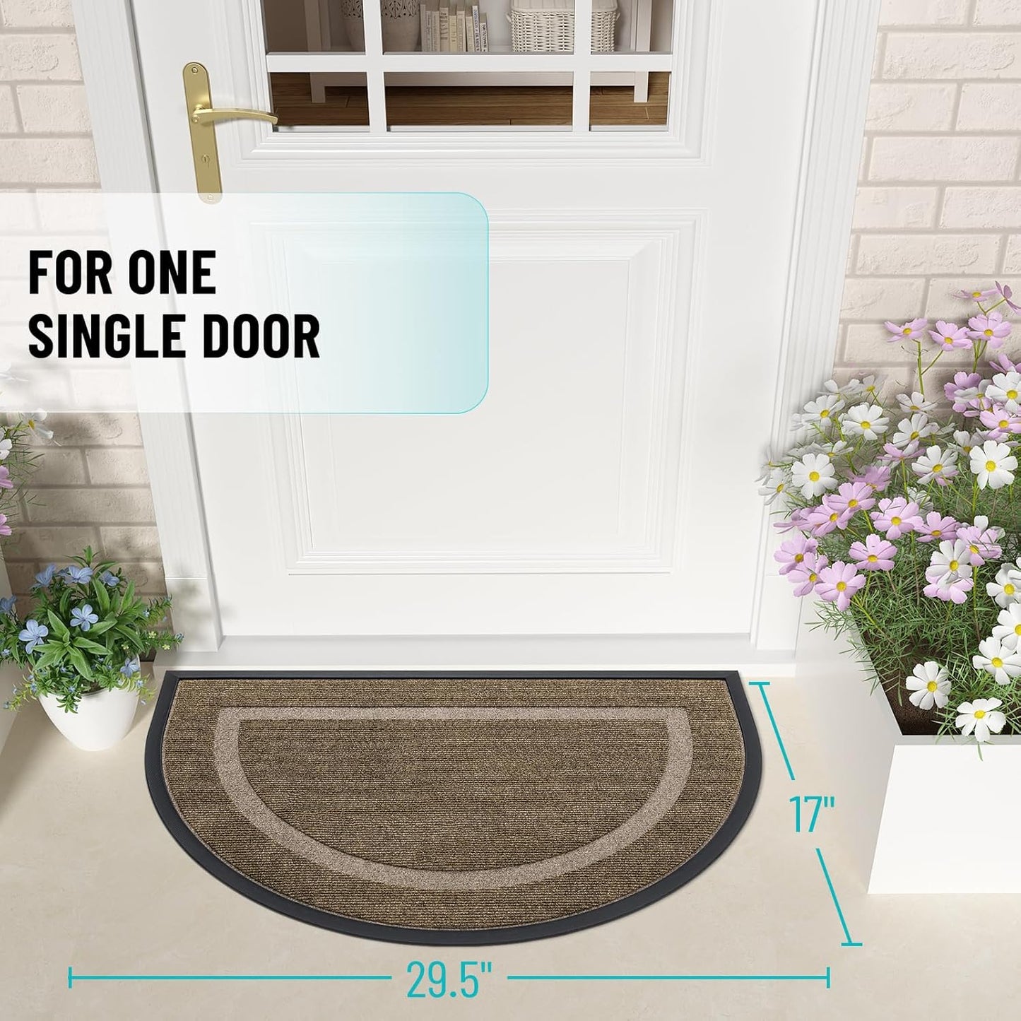 OLANLY Half Circle Door Mat - Waterproof All-Season Indoor/Outdoor Entrance Mat | Easy Clean, 29.5x17, Brown