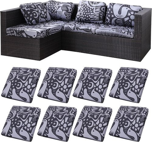 BIETYONE 8Pcs Stretch Patio Cushion Covers - Washable Outdoor Sofa Slipcovers in Grey Pigeon