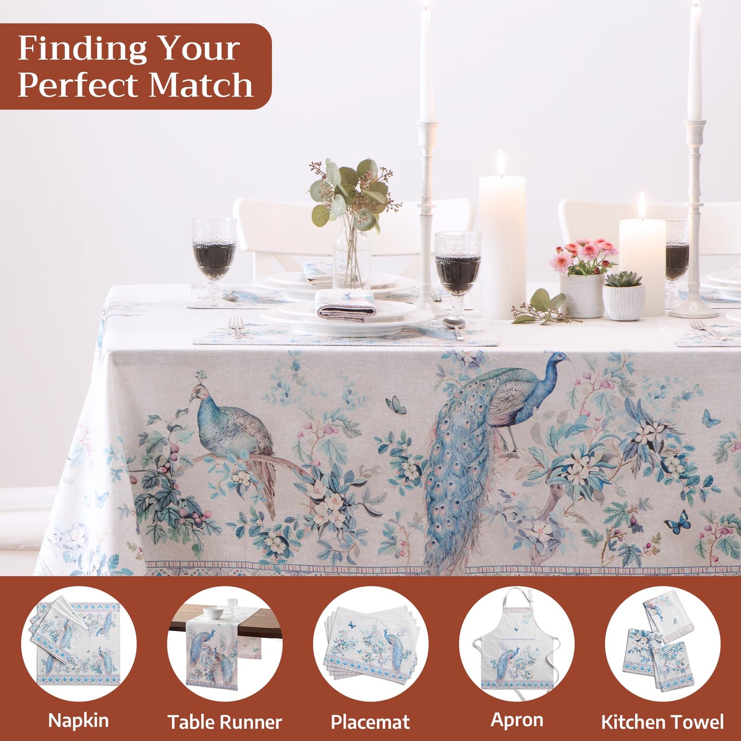 Maison d' Hermine Premium Table Cloth Square Table 100% Combed Cotton 70 x 70 Inches Tablecloth Reusable Decorative for Dining Room, Farmhouse, Party, Festive & Wedding - Peacock Utopia - Orginal