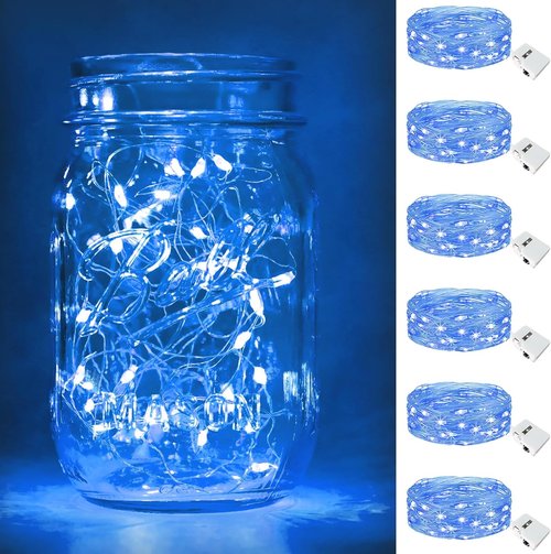 Btfarm 6 Pack Fairy Lights - Battery Operated 20 LED Twinkle Lights | Waterproof Mini Silver Wire, Blue
