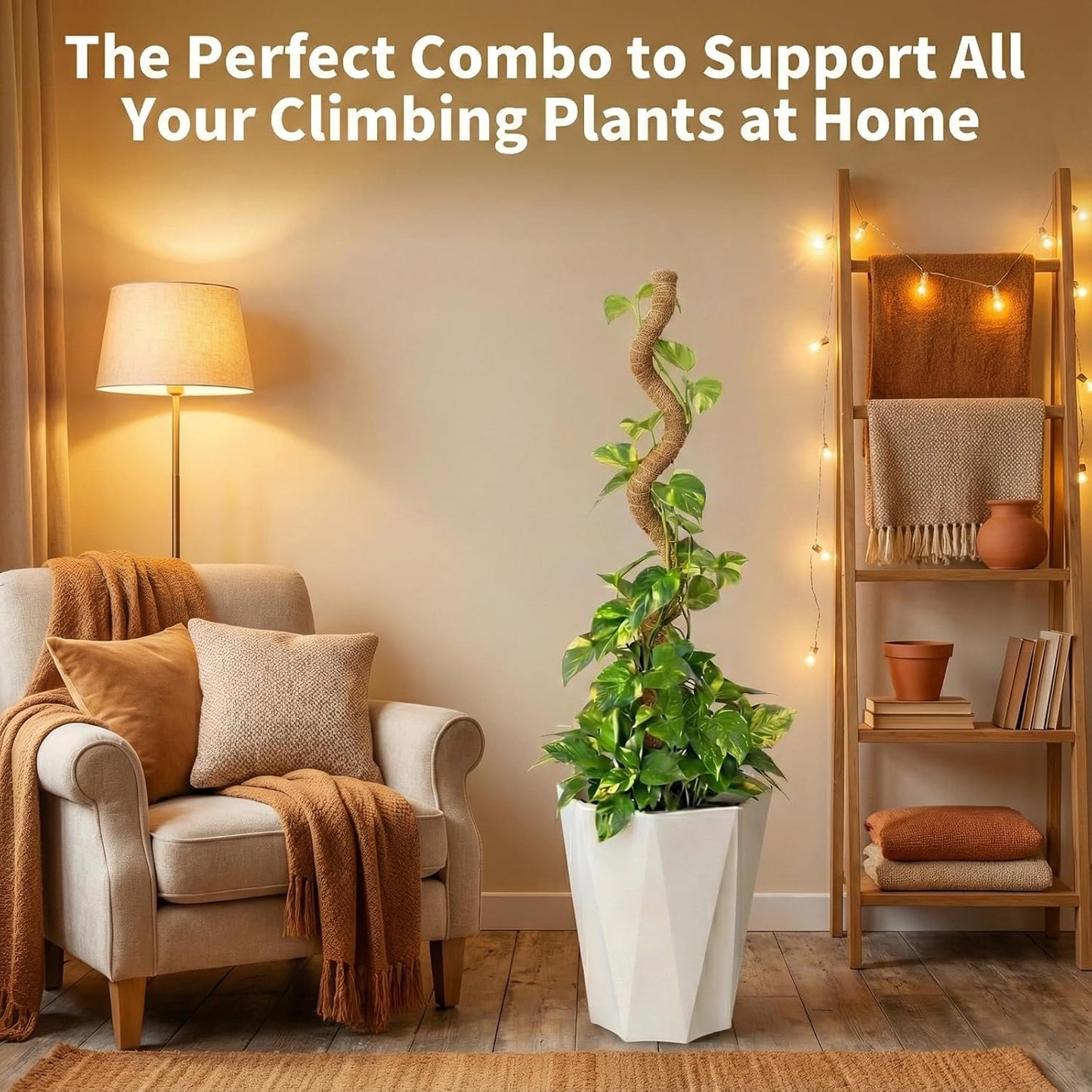 Skiennix Moss Pole Monstera Plant Support - Two 28" Bendable & Two 12" Stackable Coir Poles | Indoor Trellis Accessories