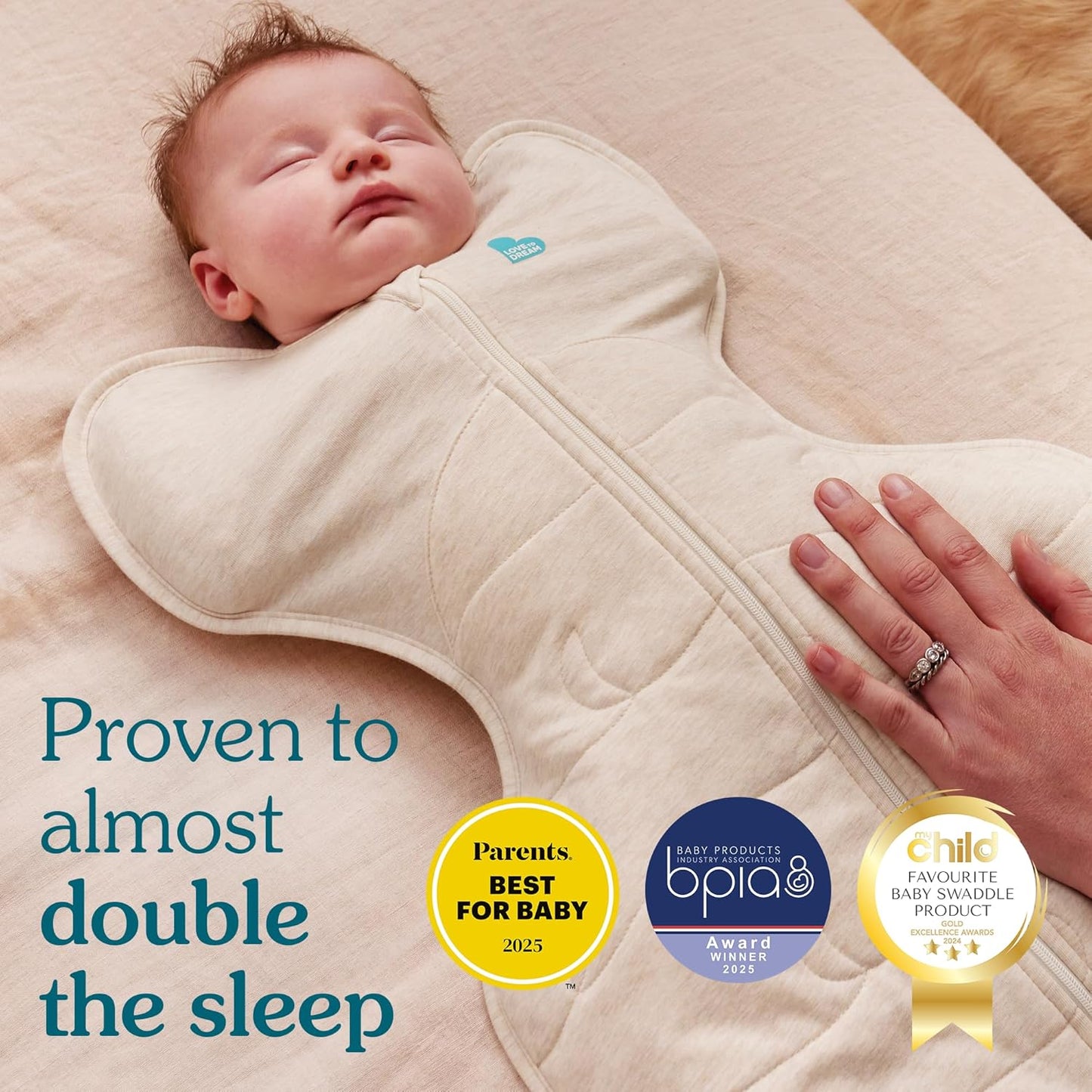 Love to Dream Swaddle UP Sleep Sack | Self-Soothing Design for Improved Sleep | 0-3 Months, 1.0 TOG, Tan Houndstooth