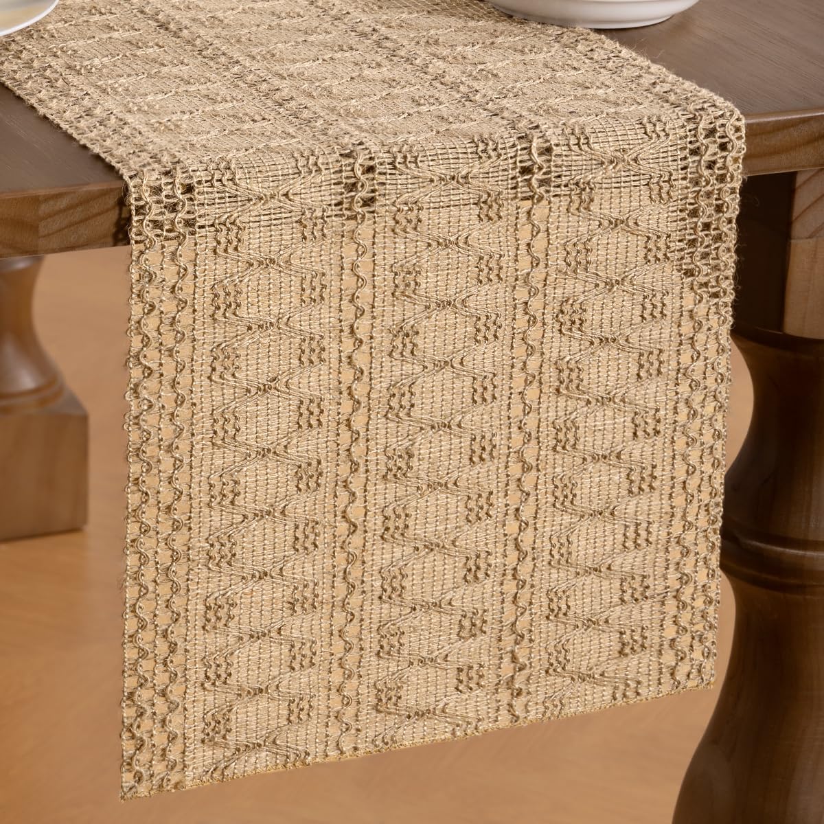MLMW Boho Table Runner 36 inches Small Coffee Table Runner Rustic Burlap Macrame Jute Table Runner Dresser Runners for Bedroom Living Room Home Decor