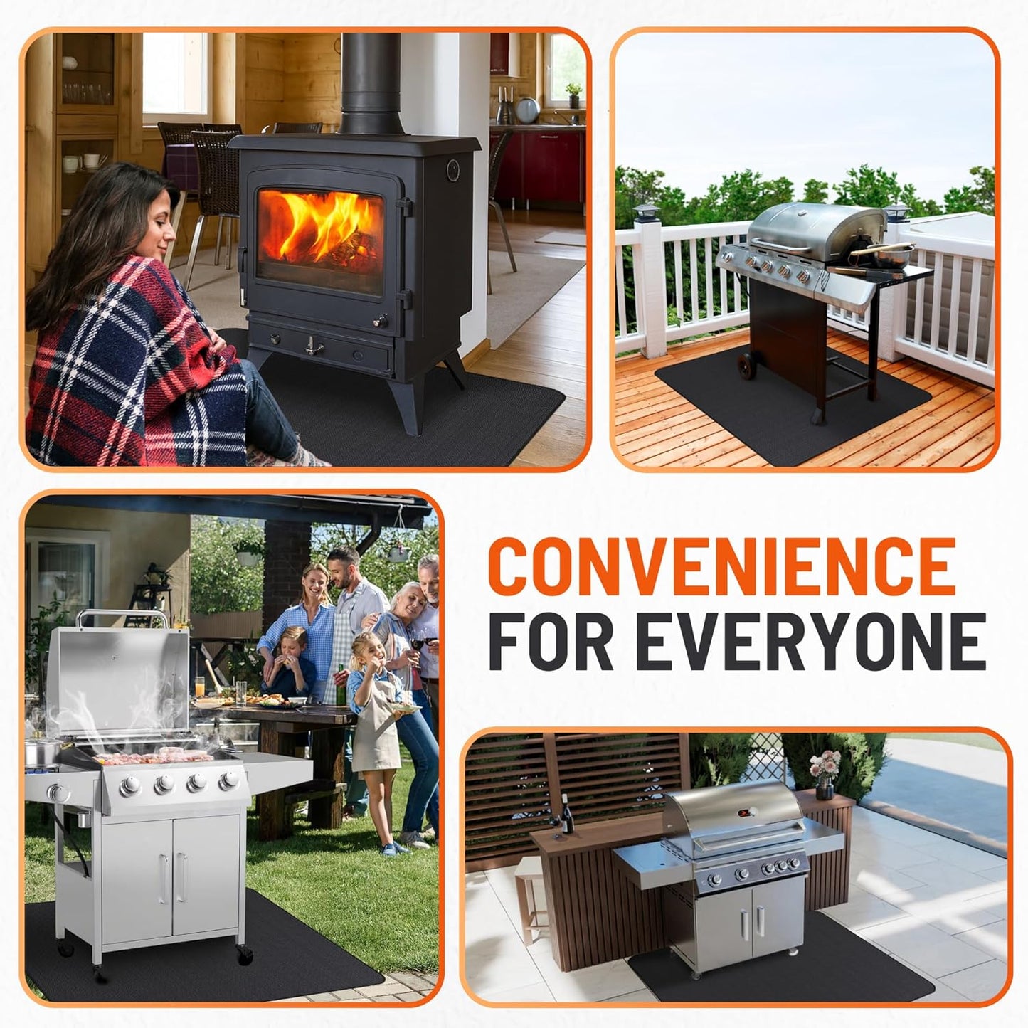Under Grill Mats - Double-Sided Fire Pit & BBQ Deck Protector (48 x 30 Inch)