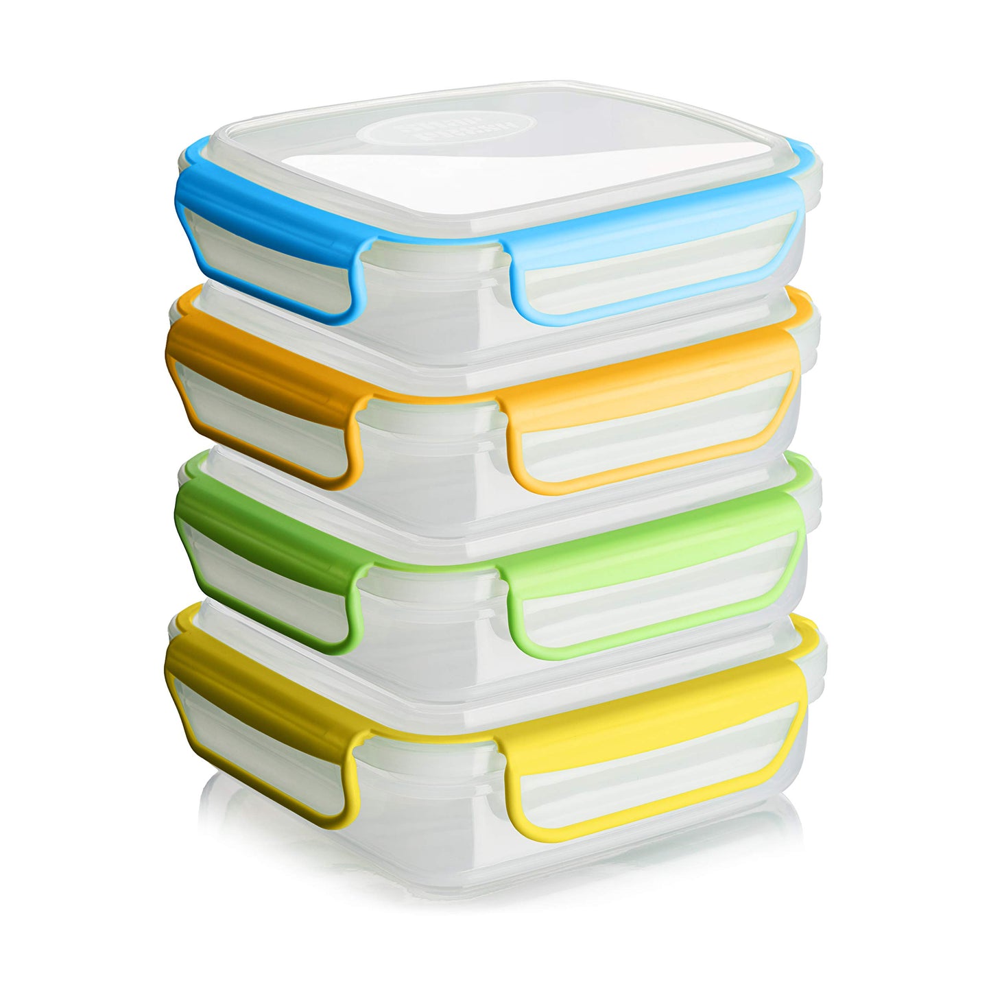 Snap Fresh - 4 Pack of Fun Size Leakproof Sandwich Containers - Reusable, BPA Free Sandwich Boxes. Airtight Seal. Also Great for Salads, Snacks, Fruit, Treats and Food Storage.