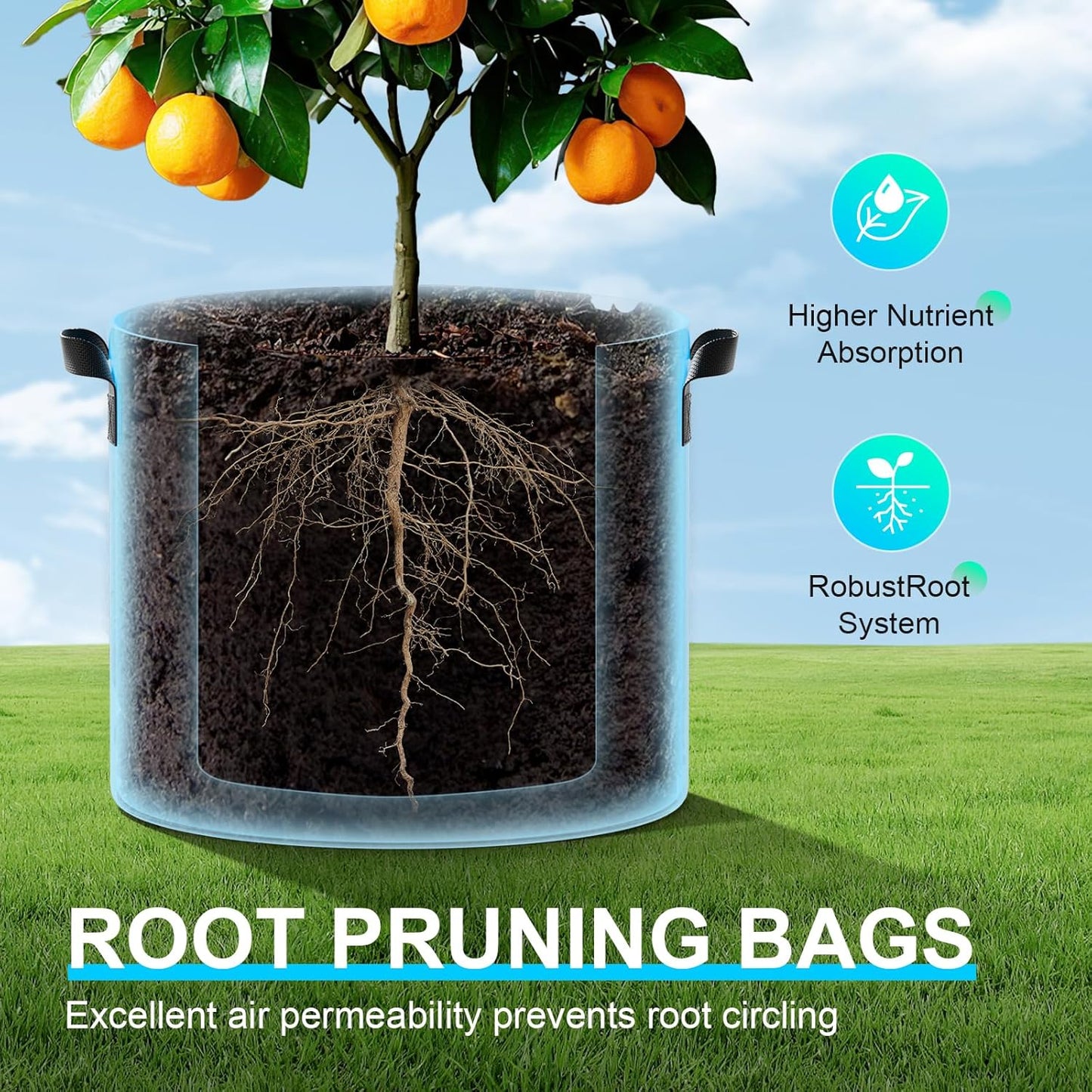 Land Guard 10 Gallon Fabric Grow Bags - 4-Pack Thickened Nonwoven Garden Pots with Handles | Black