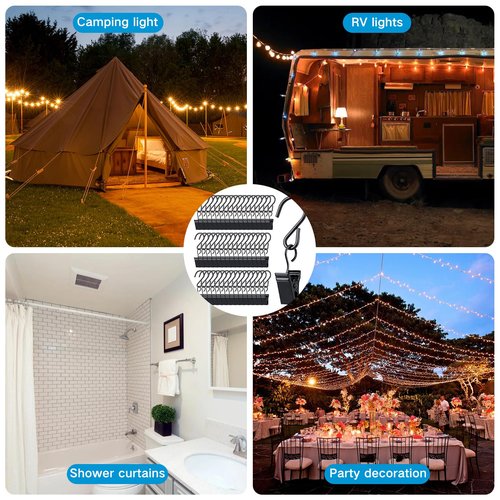 50Pcs Curtain Hanging Clips Hooks Metal Party String Lights Hook S Hook String Lights Clips Anti-Rust Hanging Lights Clip Outdoor Lights Clips Hangers for Camping Xmas String Lights
