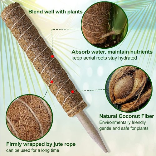 Fabulas Moss Pole - 47.5 Inch Monstera Plant Support with 4 Packs of 16 Inch Coco Coir Stakes