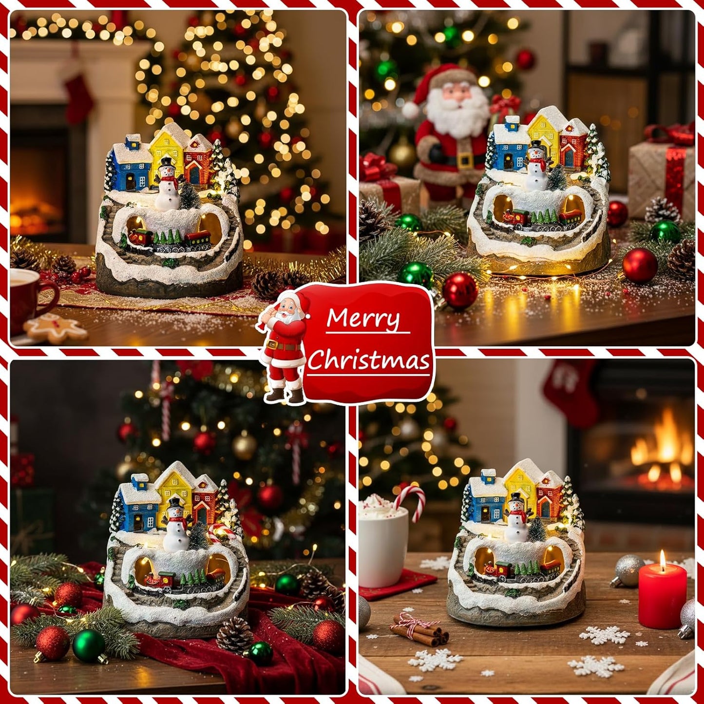 MXwcy Christmas Village House - Moving Train & Music, LED Lighted Snowman Figurine | Holiday Decor Collectible