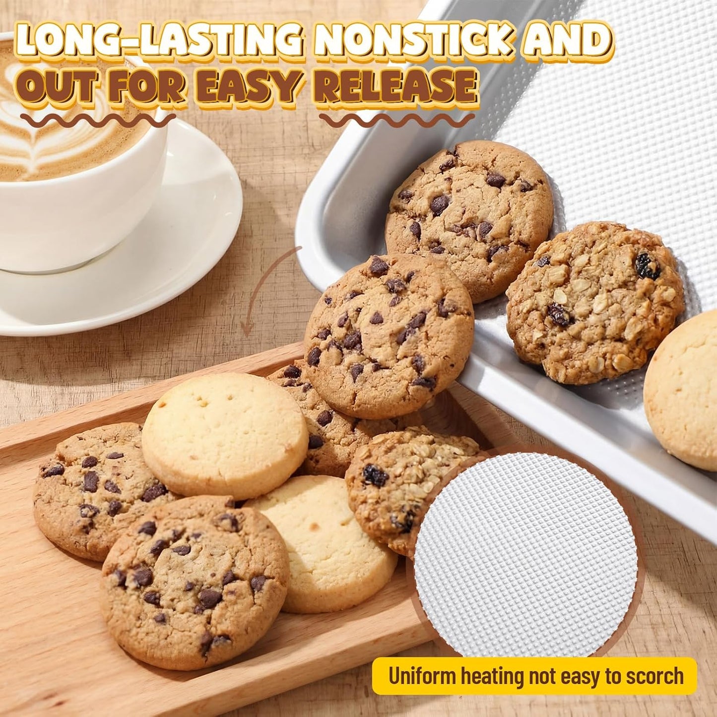 Roshtia Non-Stick Baking Pan Set - Heavy Duty Carbon Steel Cookie Sheets | 13", 15", 18" Sizes