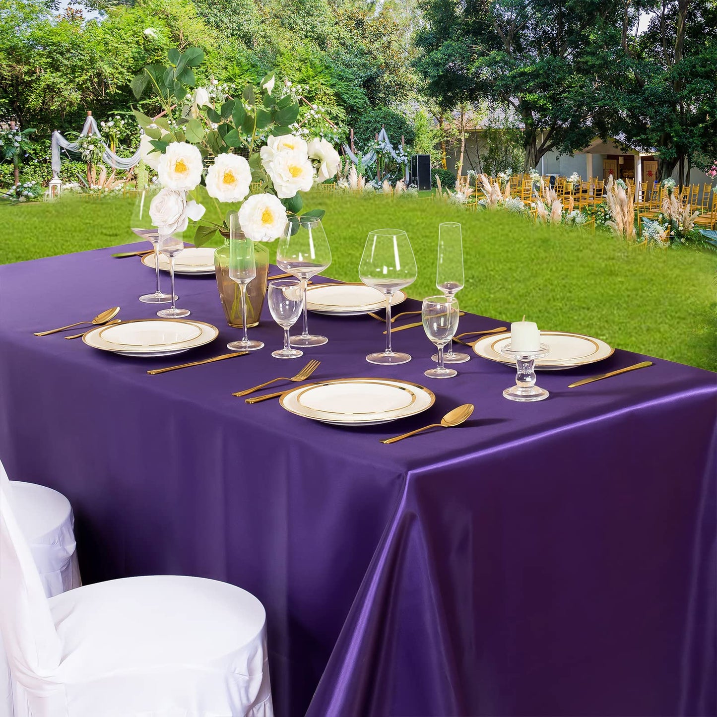 Horbaunal Purple Satin Tablecloth 60 x 102 Inches Rectangle Satin Table Cover Bright Silk Table Cloth Smooth Table Decoration for Wedding Party Banquet