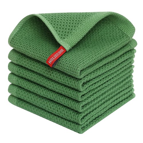Homaxy 100% Cotton Waffle Weave Kitchen Dish Cloths, Ultra Soft Absorbent Quick Drying Dish Towels, 12 x 12 Inches, 8-Pack, Grass Green