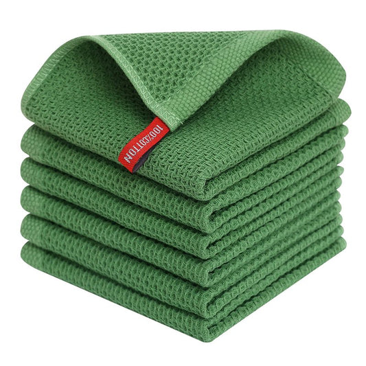 Homaxy 100% Cotton Waffle Weave Kitchen Dish Cloths, Ultra Soft Absorbent Quick Drying Dish Towels, 12 x 12 Inches, 6-Pack, Grass Green