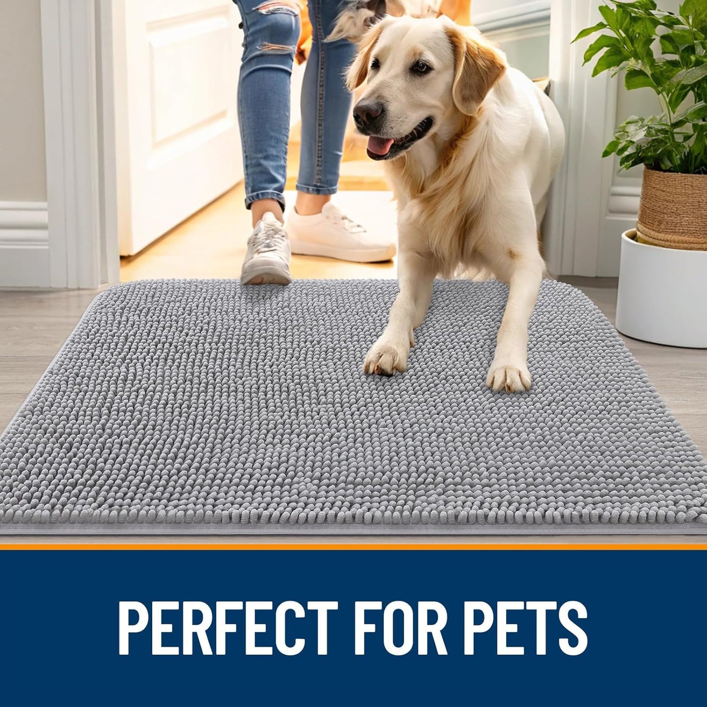 OLANLY Dog Door Mat - Absorbent Non-Slip Washable Doormat for Muddy Paws | 50x30 Light Grey