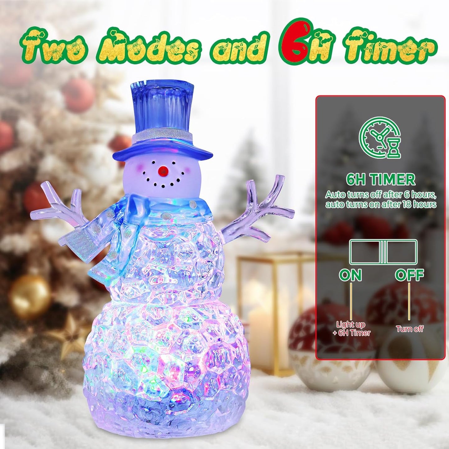 Skiennix LED Lighted Snowman Figurine - Battery Operated Christmas Decoration | 6H Timer, Blue Hat