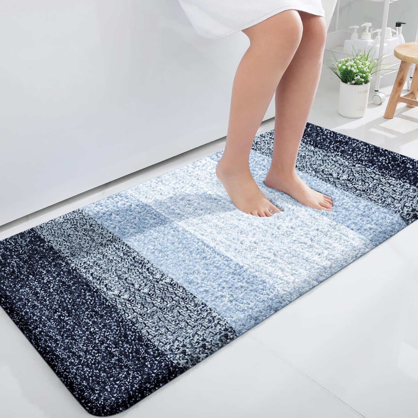 OLANLY Bathroom Runner Rug - Extra Soft Microfiber Mat with Rubber Backing | Quick Dry, Washable, 44x24, Navy Blue