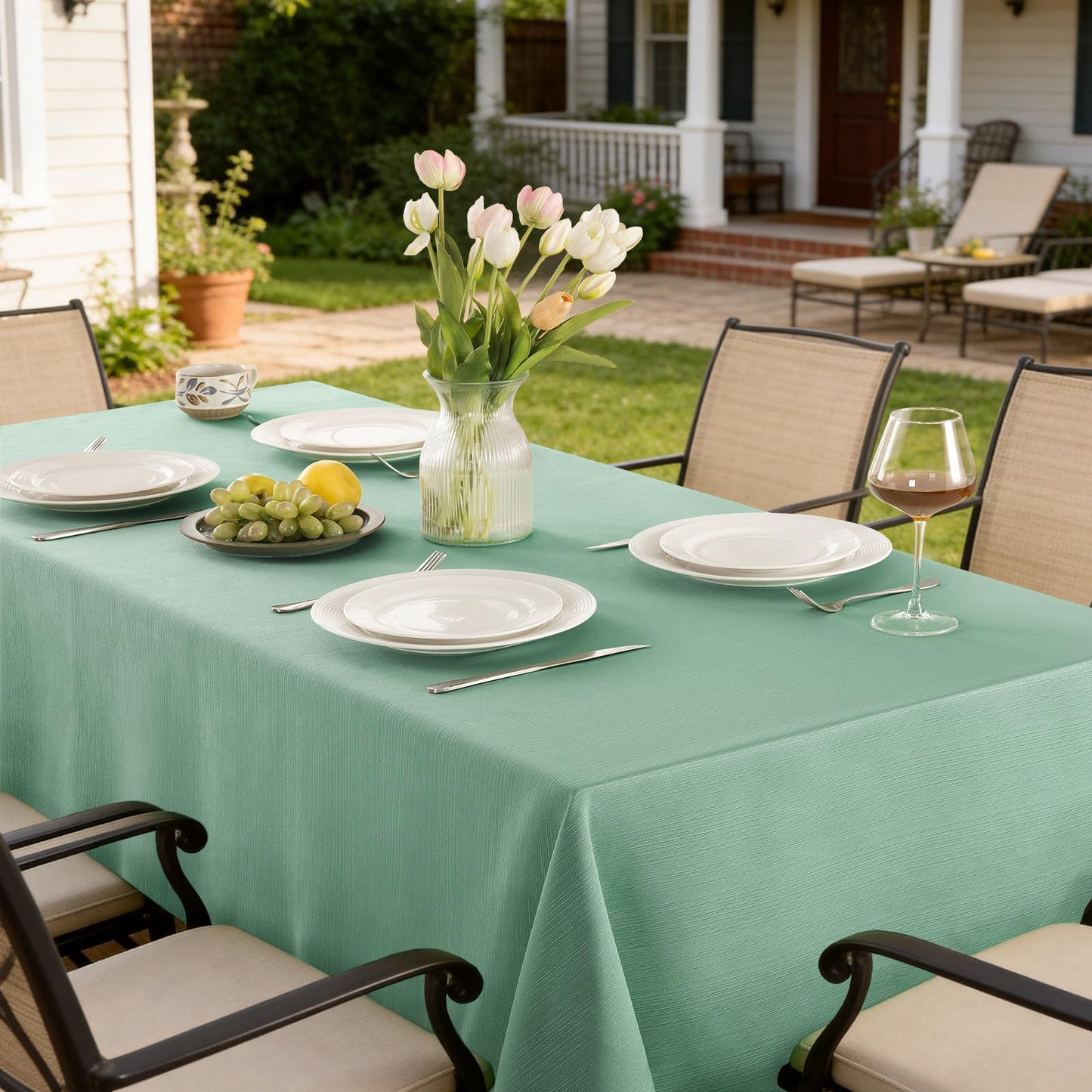Softalker Sage Green Jacquard Rectangle Tablecloth 60 x 84 Inch - Waterproof & Wrinkle Free Textured Heavy Weight Fabric Cover for Kitchen, Dining, Parties, Outdoor Picnic, Easter Spring Holiday Decor