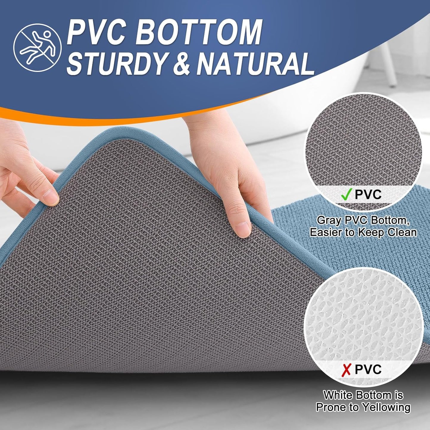 OLANLY Thick Memory Foam Bath Mat Rug - Extra Soft & Absorbent | Non-Slip, Quick Dry, 30x20, Airy Blue