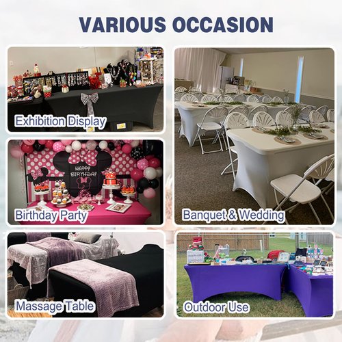 FOLINS&HOME 2 Pack Navy Blue 6FT Fitted Spandex Tablecloth, Waterproof Wrinkle Free Elastic Table Cover for 6 Foot Rectangle Tables Stretch Table Cloth for Weddings, Banquets, Parties (2 Pcs)
