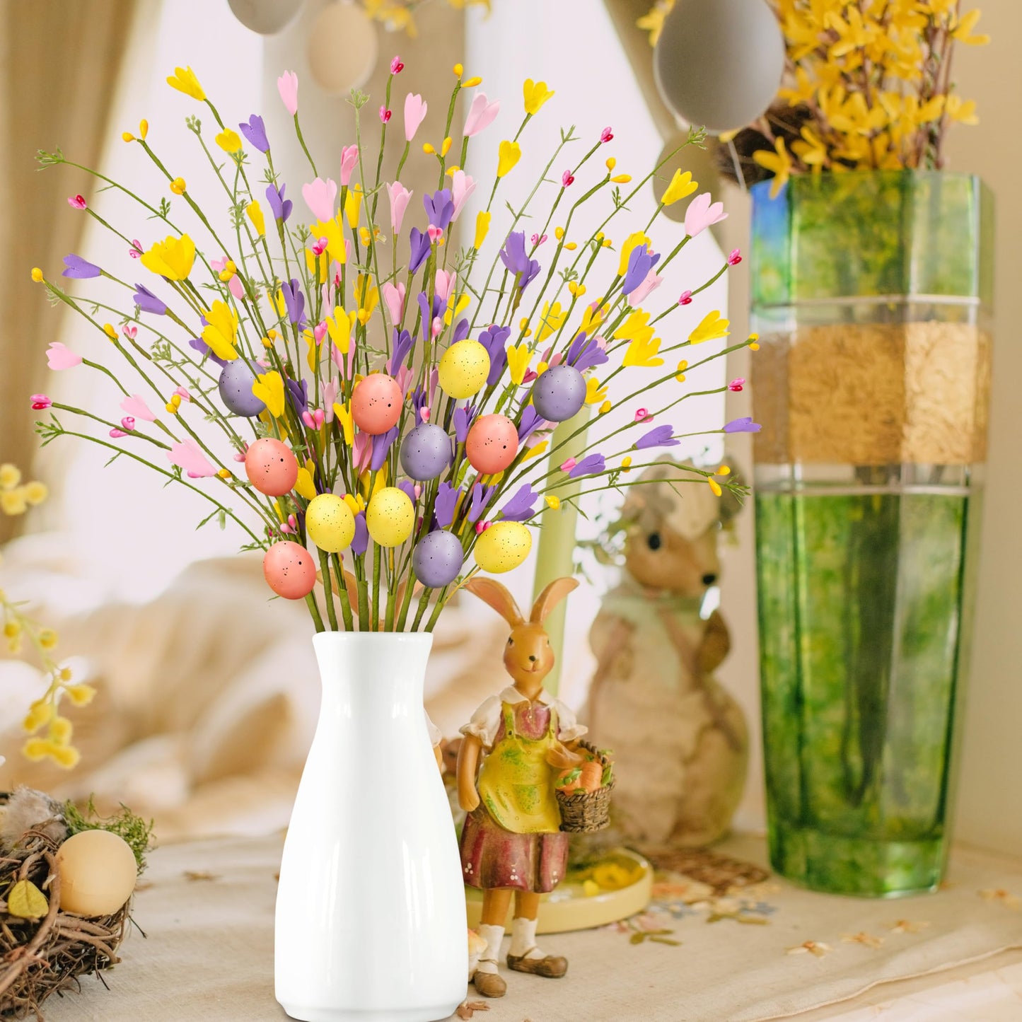 Yen Jean 15PCS Easter Decorations Egg Picks - Spring Artificial Floral Stems Decor Flowers Arrangement for Home Vase Table Centerpiece