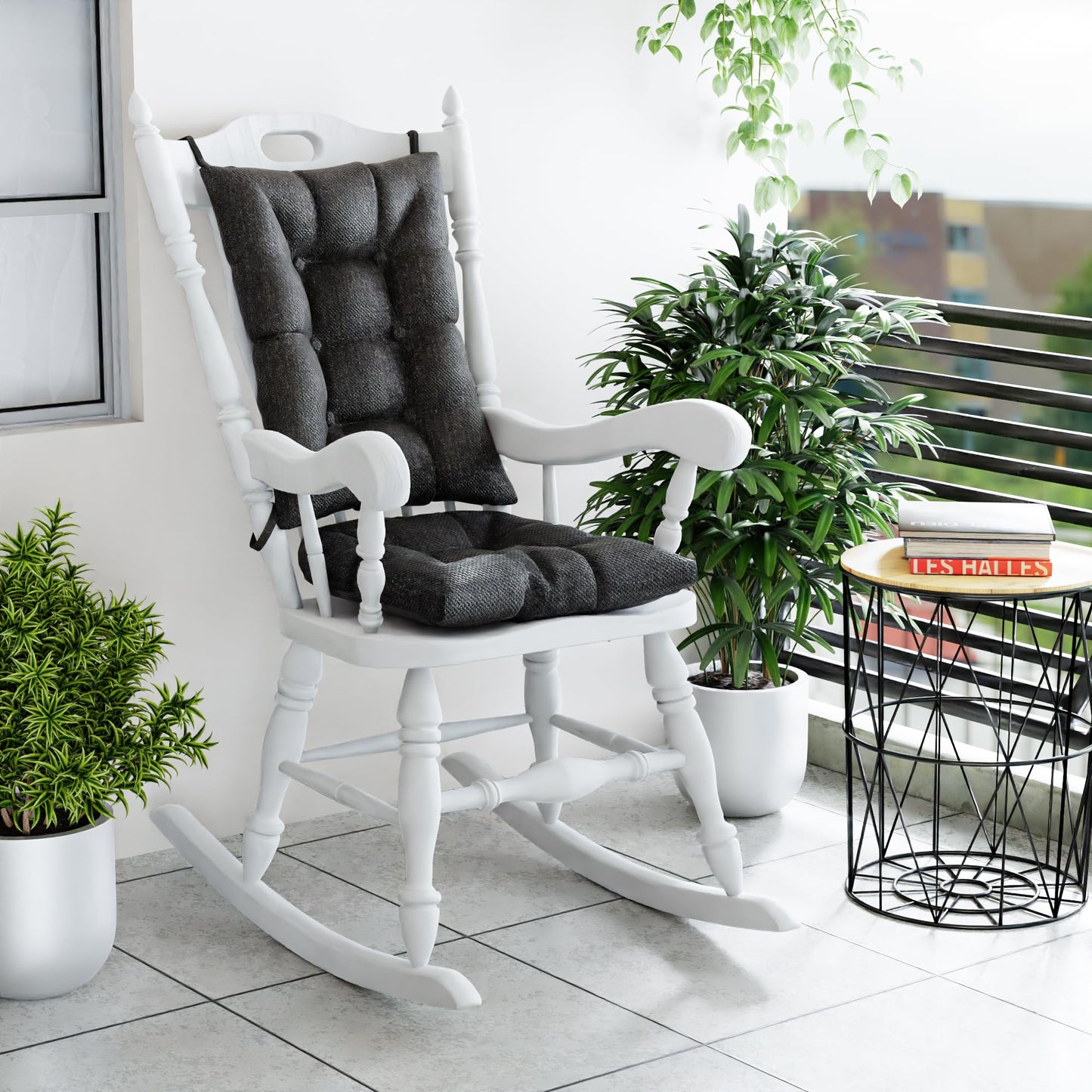 Klear Vu The Gripper Non-Slip Rocking Chair Cushion Set with Thick Padding, Includes Seat Pad & Back Pillow with Ties for Indoor Living Room Rocker, 17x17 Inches, 2 Piece Set, Black