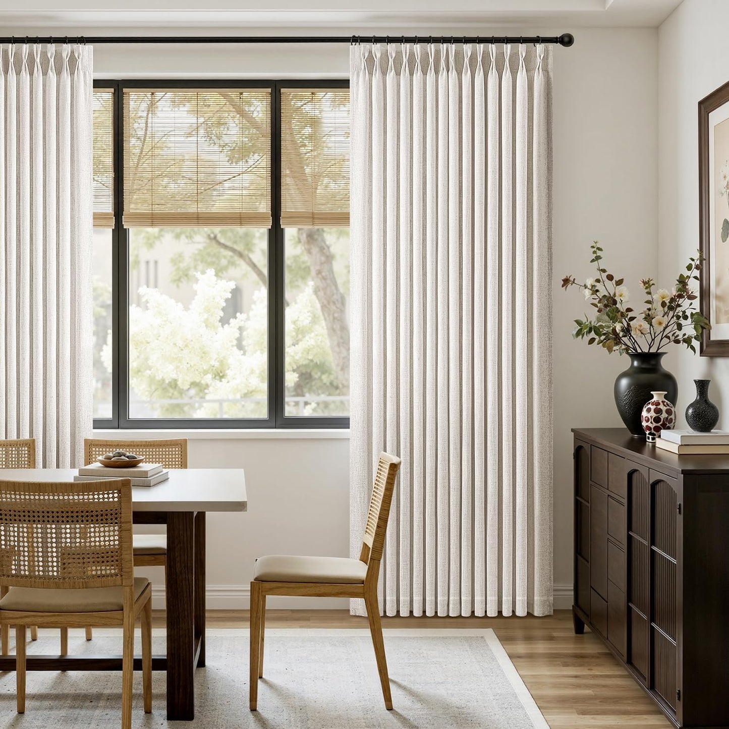 MIULEE Pinch Pleated Linen Curtains - 90-Inch Light Filtering Drapes in Natural Ivory Cream | 2 Panels