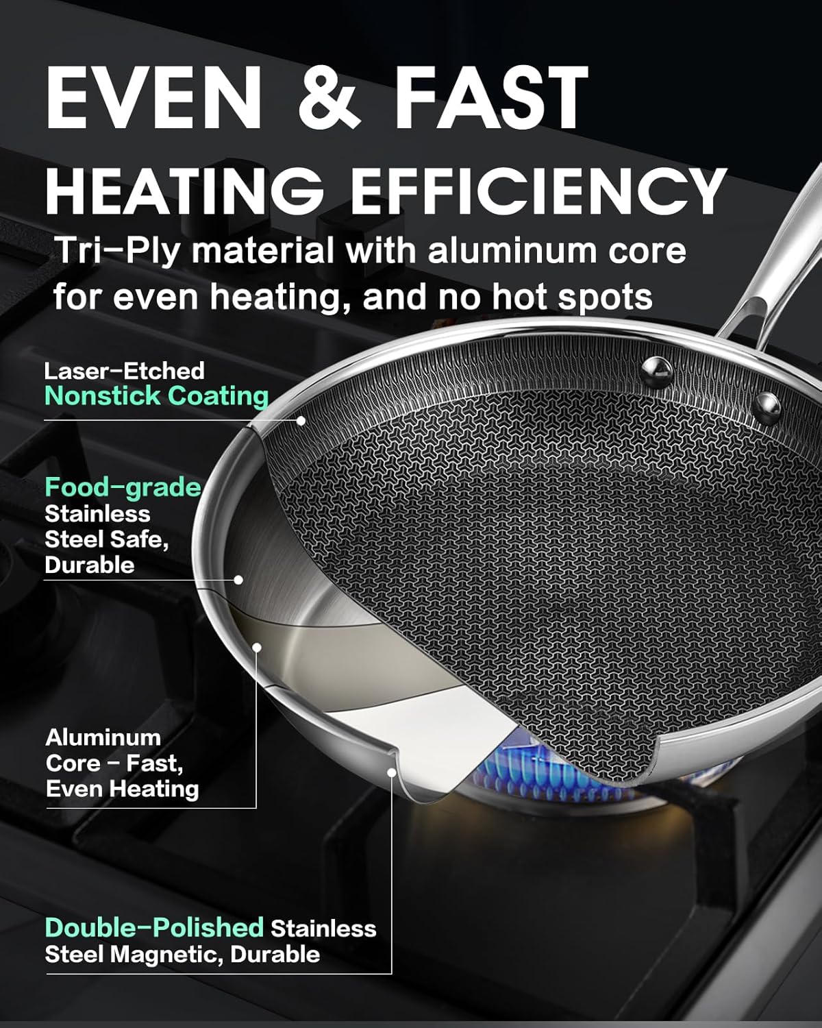Skiennix 8-Inch Non-Stick Frying Pan | Hybrid Tri-Ply Stainless Steel with Ceramic Coating, PFOA-Free, Dishwasher & Oven Safe