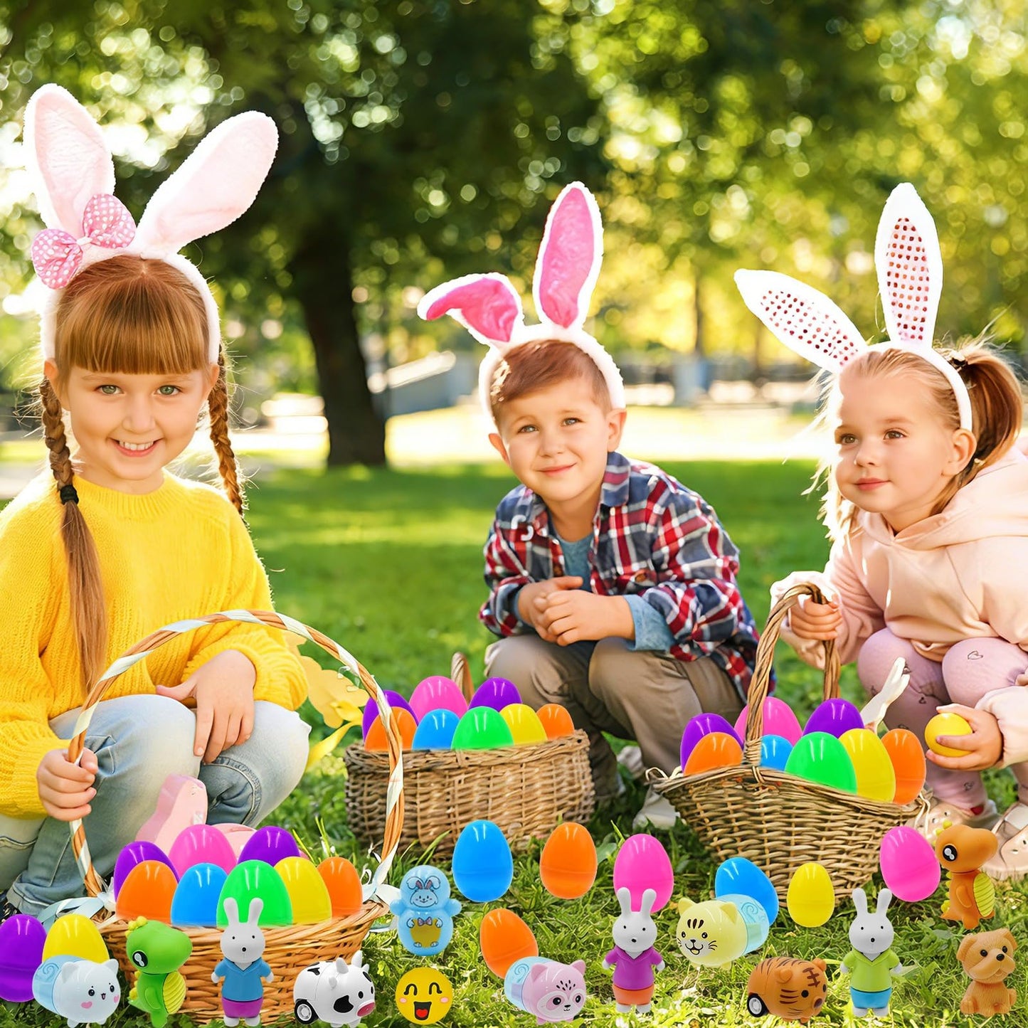 ZICZLI 50 Pack Prefilled Easter Eggs with Assorted Toys Inside Surprise Golden Eggs, Easter Egg Hunt Supplies and Basket Stuffers, Bulk Easter Party Favors Gifts for Kids Boys Girls Toddlers