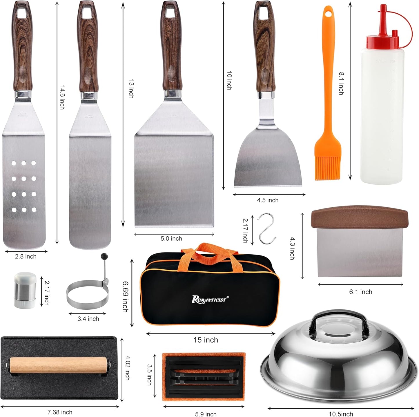 ROMANTICIST 29-Piece Griddle Accessories Set - Flat Top Teppanyaki Spatula & Scraper with Basting Cover
