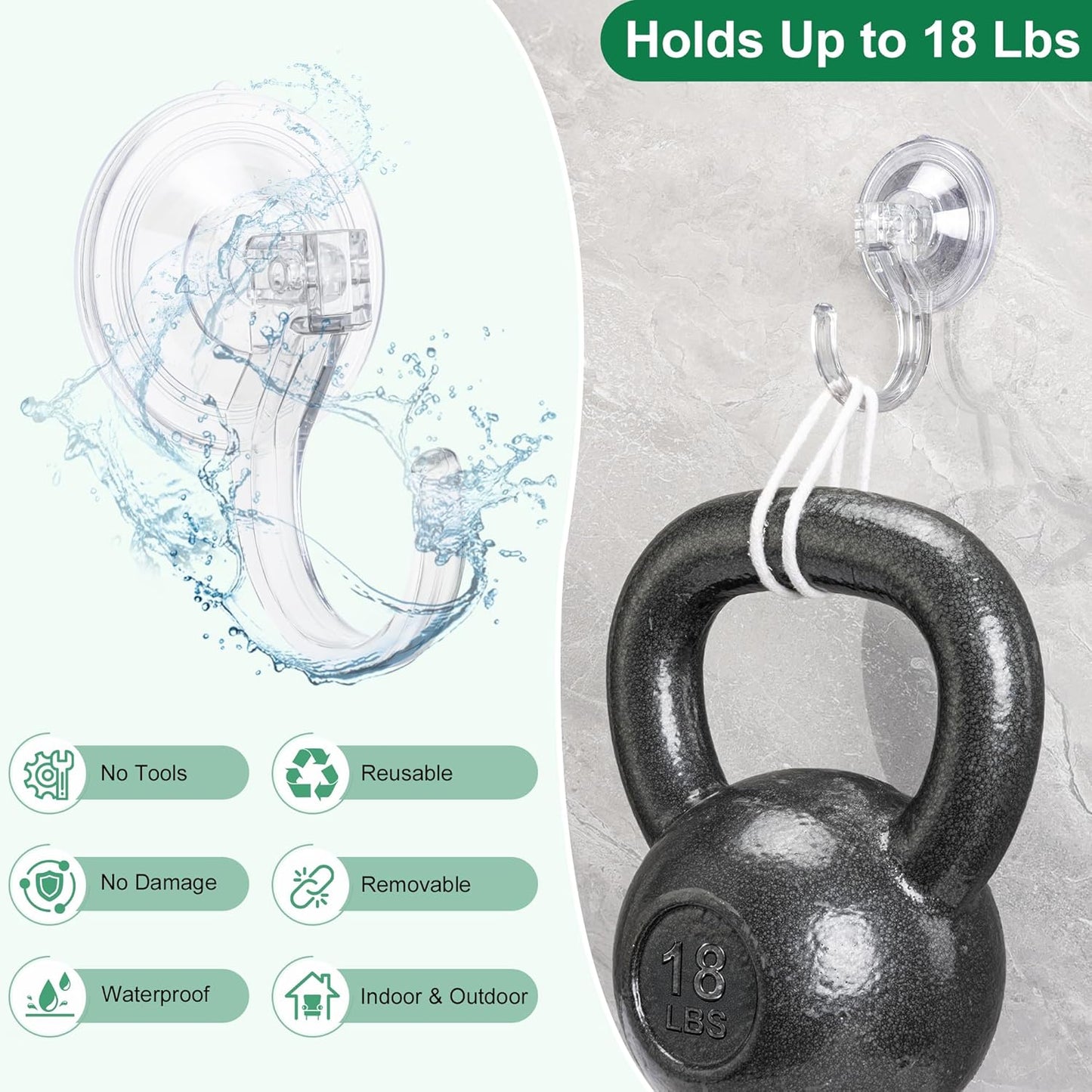 Antimbee Wreath Hangers - Extra Large Suction Cup Hooks for Front Door | Heavy Duty 1.9" Holds Up to 18 Lbs