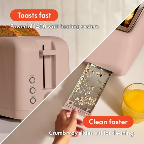Bella 4-Slice Slim Toaster - 10” Long Slot with 6 Shade Settings, Reheat & Cancel Functions | Blossom Color