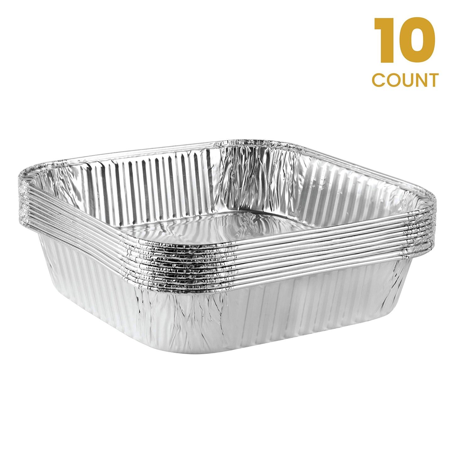 PLASTICPRO Disposable 8'' X 8'' X 2'' Inch Square Aluminum Tin Foil Baking Pans Bakeware - Cookware Perfect for Baking Cakes, Breads, Brownies, Bread, Meatloaf, Lasagna, Pack of 10