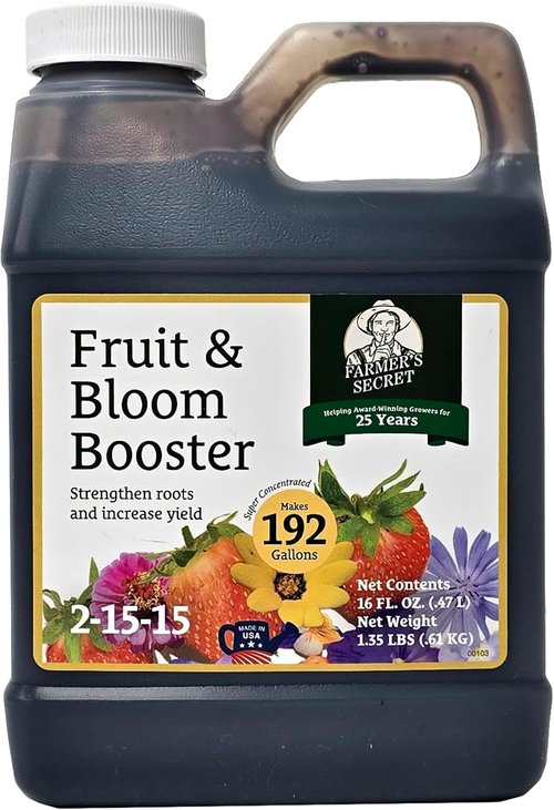 Farmer’s Secret Fruit & Bloom Booster Fertilizer - Super Concentrated 16oz for Enhanced Flowering & Yield