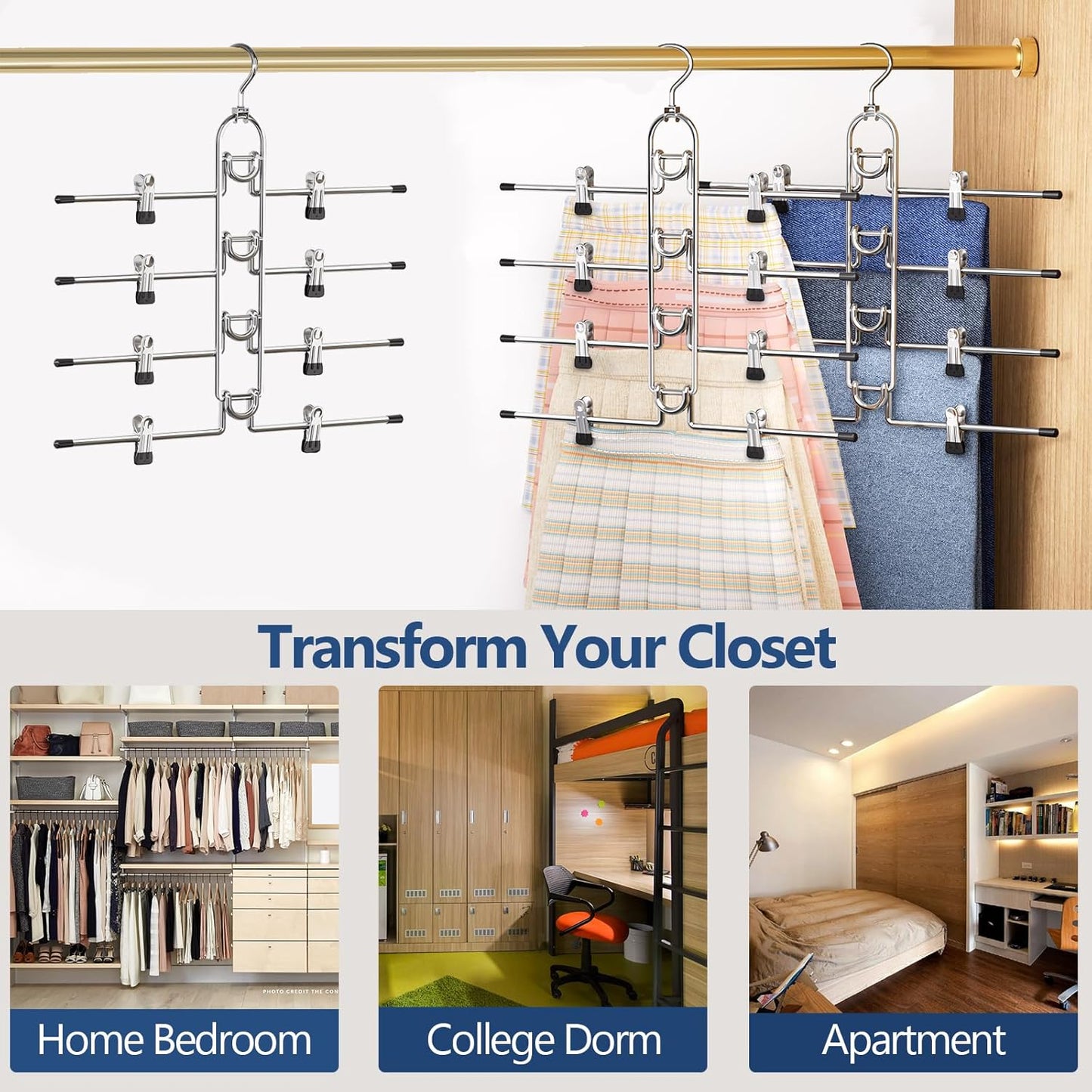 Skiennix Pants Hangers - Upgraded Detachable Space-Saving Hangers for Skirts & Trousers | Heavy-Duty Design
