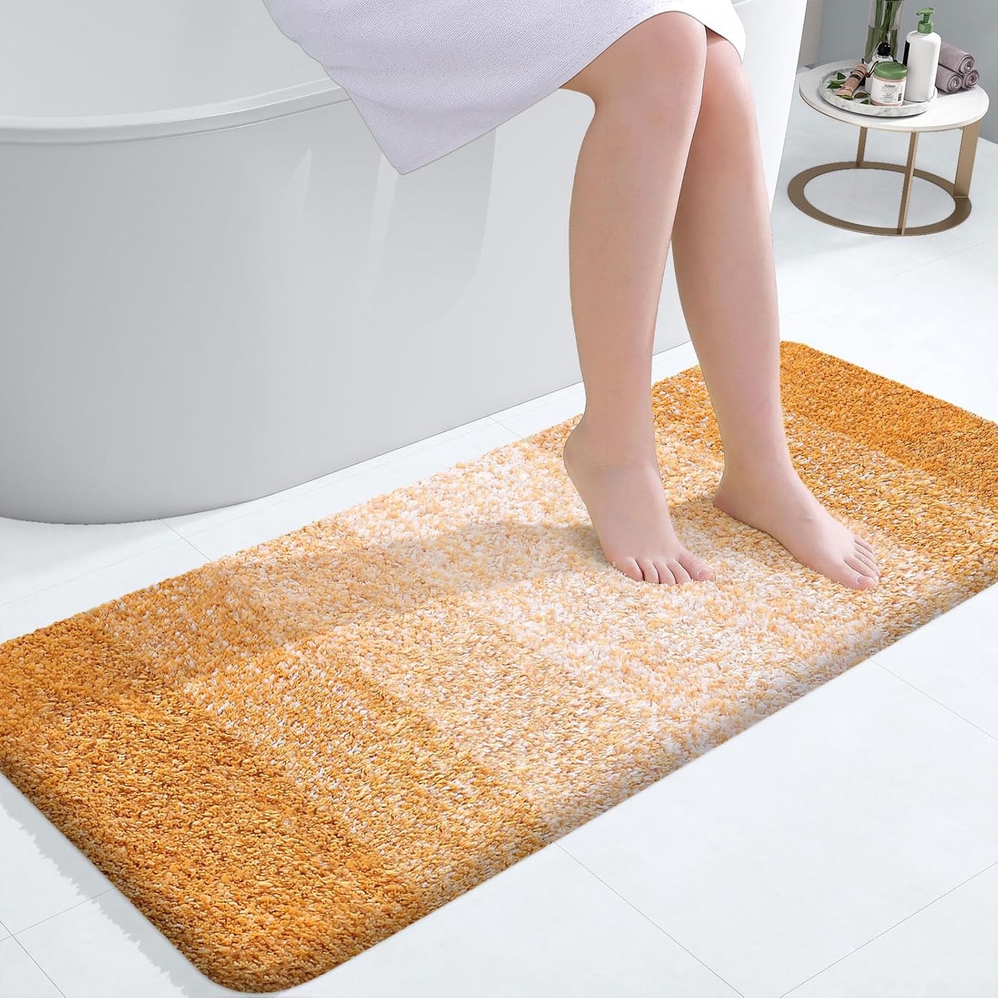 OLANLY Bathroom Runner Rug - Extra Soft Microfiber Mat with Rubber Backing | 47x20 Inches, Quick Dry, Golden Yellow