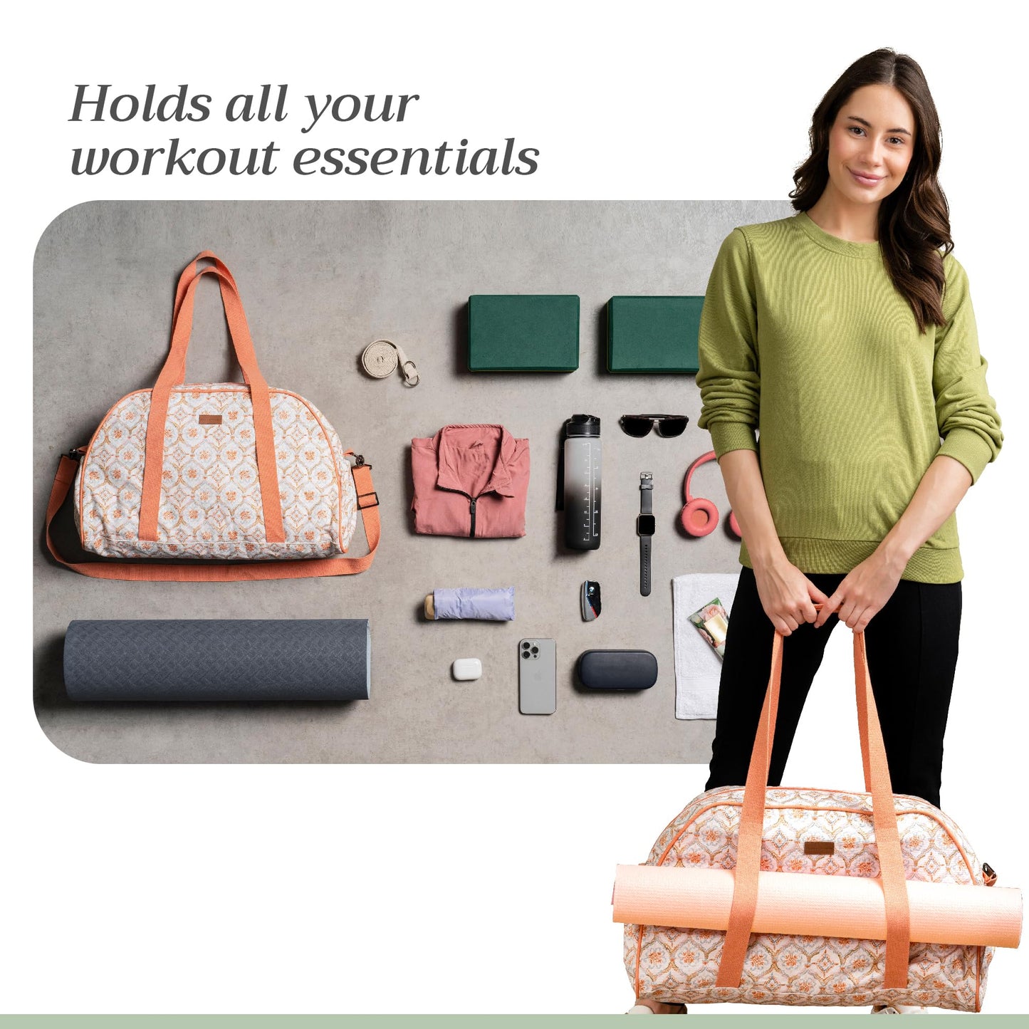 Maison d' Hermine Canvas duffle bag with yoga mat holder, Multi functional bag, Carrier Pocket,Adjustable shoulder straps Bag for Office Beach and Gym Mothers Day Gifts - Fair Isle