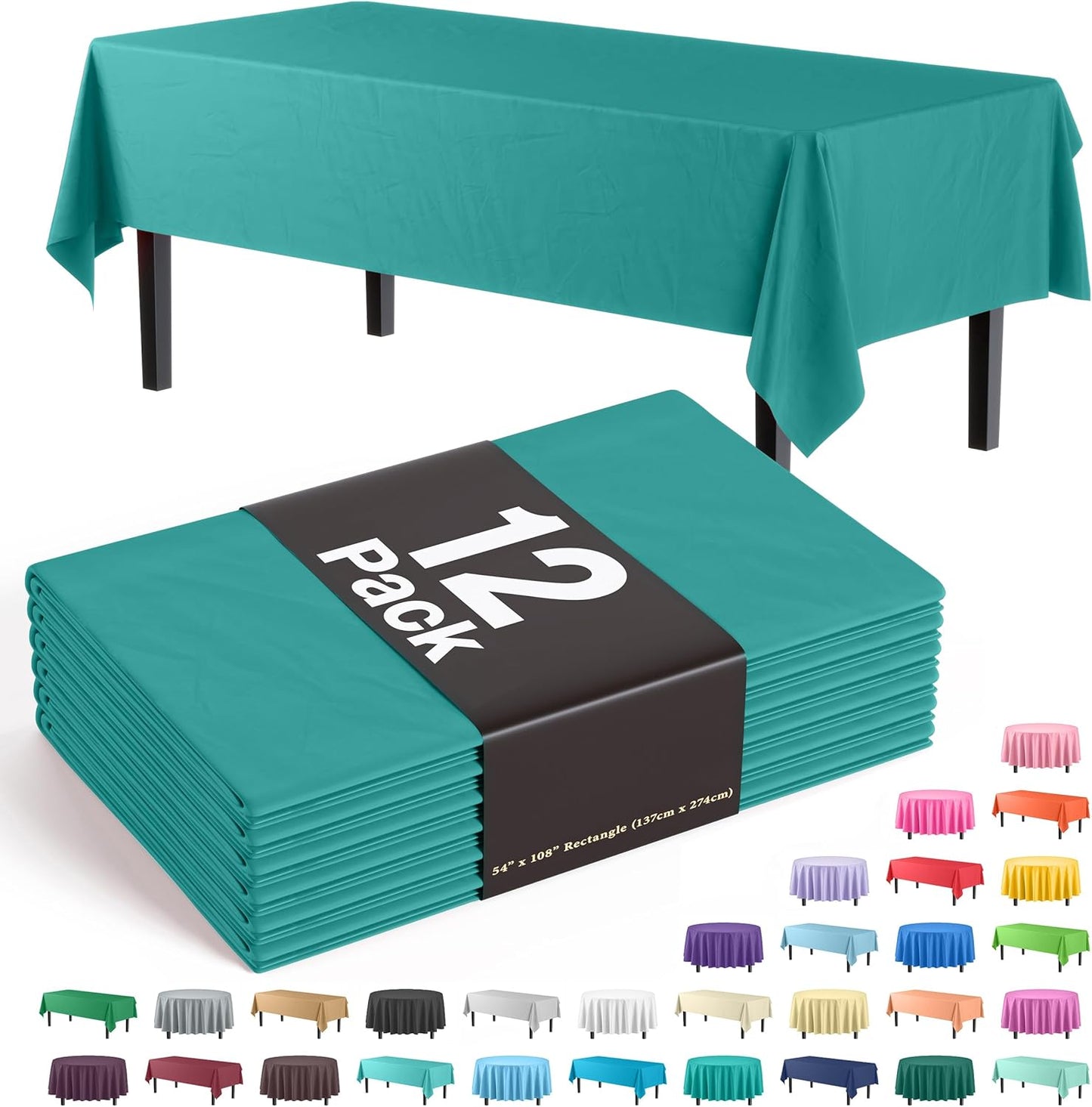 Premium Dark Green Plastic Tablecloths - 12-Pack, 54" x 108" Rectangle Covers