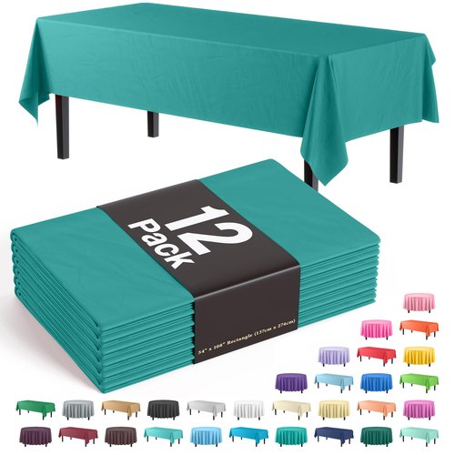 Exquisite 12-Pack Premium Plastic Tablecloth Pack of 12 Premium Plastic Tablecloth 54 Inch x 108 Inch Rectangle Table Cover - Teal