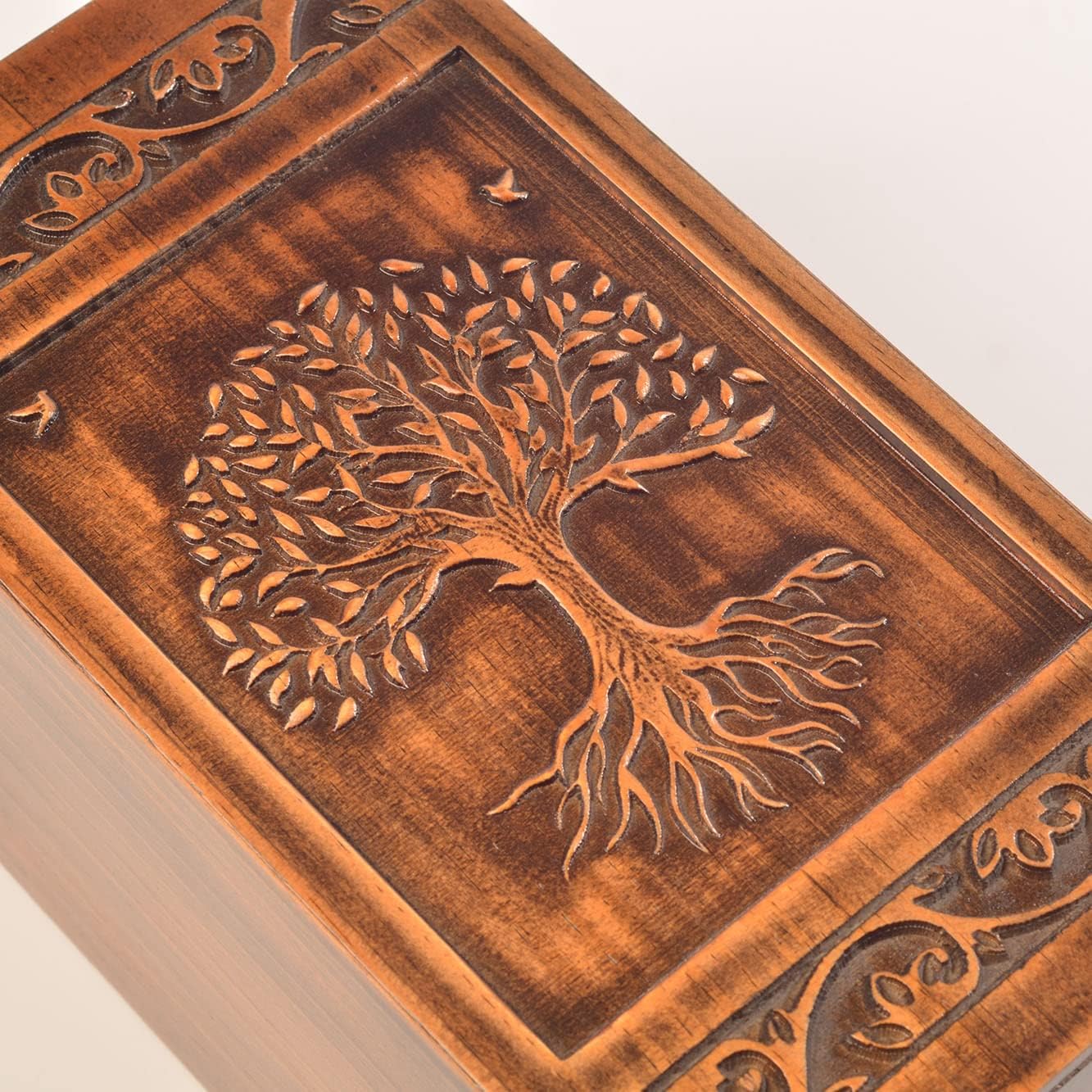 Handmade Wooden Engraved Urn for Human Ashes Adult Male Female Satin Bag Cremation urns Box (Butterfly(250lbs))