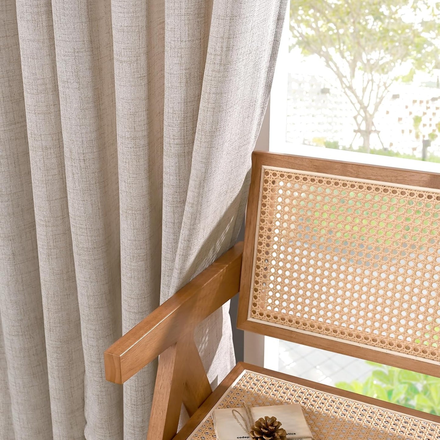 YoungsTex Natural Linen Curtains - 63 Inch Light Filtering Drapes | Beige Semi-Sheer Textured Panels (2 Pack)