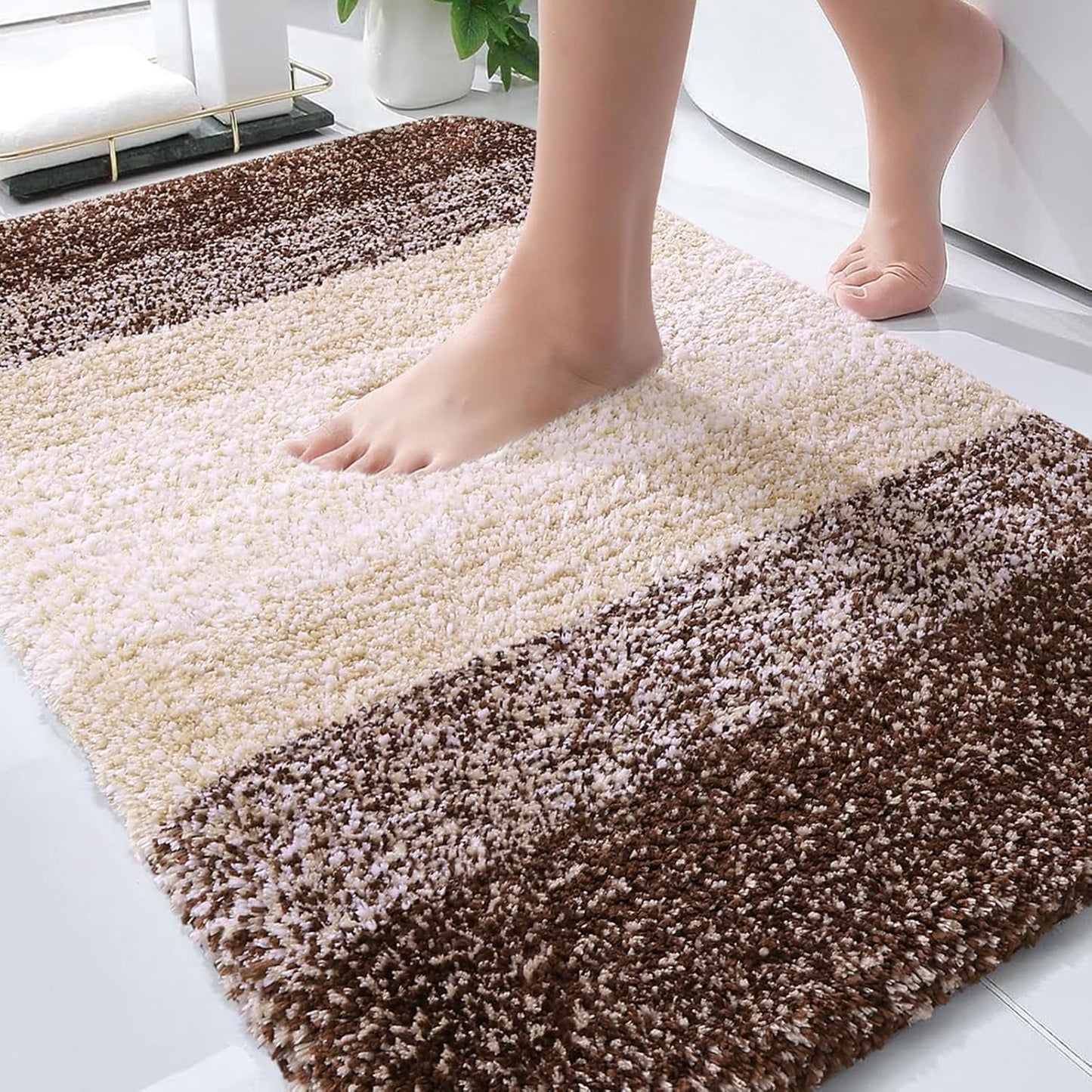 OLANLY Bathroom Rug Mat - Extra Soft & Absorbent Microfiber | Non-Slip Plush Shaggy 30x20, Brown