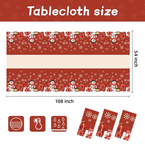 Childom 3 Pack Christmas Tablecloths,Disposable Plastic Tablecloths 54" x 108" Christmas Decorations,Xmas Snowman Table Cloths for Party Supplies,Plastic Table Covers for Home,Dinner,Indoor or Outside