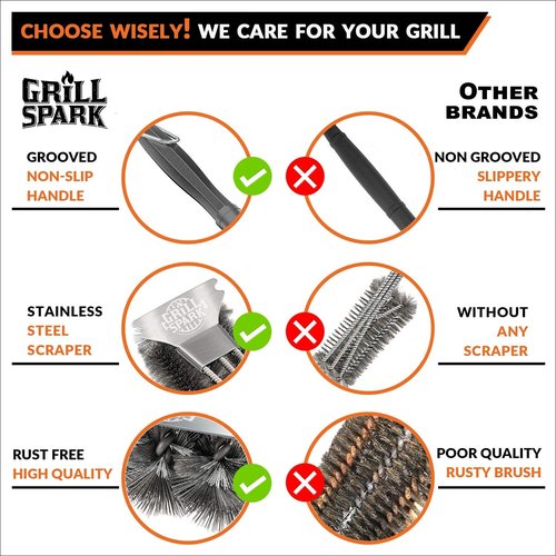 BBQ Grill Brush - 18" Stainless Steel Cleaning Tool | Perfect for Weber Gas, Charcoal & Cast Iron Grates