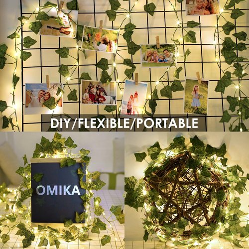 40ft 120 LED Vine Fairy Lights Battery Operated, 8 Modes & Timer Ivy String Lights with Remote, Green Leaf Lights for Indoor Bedroom Classroom Office Wall Garden Party Wedding Decor (Warm White)