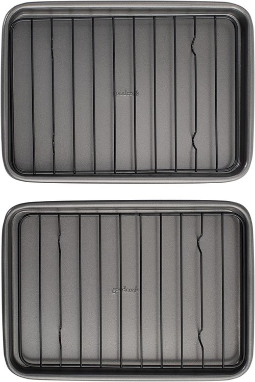 GoodCook Nonstick Steel Toaster Oven Baking Sheets - Set of 2, 9" x 6", Gray with Racks