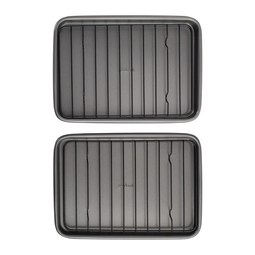 GoodCook Set of 2 Nonstick Steel 9" x 6" Toaster Oven Mini Baking Sheets with Racks, Gray